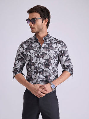 Ulfred - Satin Floral Printed Shirt - Brown - Espanshe