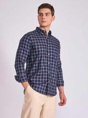 Men's Check Shirt in Midnight Blue