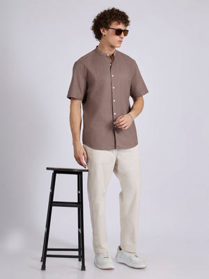 Zabriel - Band Collar Striped Shirt - Dusty Mauve - Espanshe