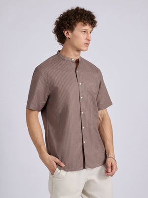 Zabriel - Band Collar Striped Shirt - Dusty Mauve - Espanshe