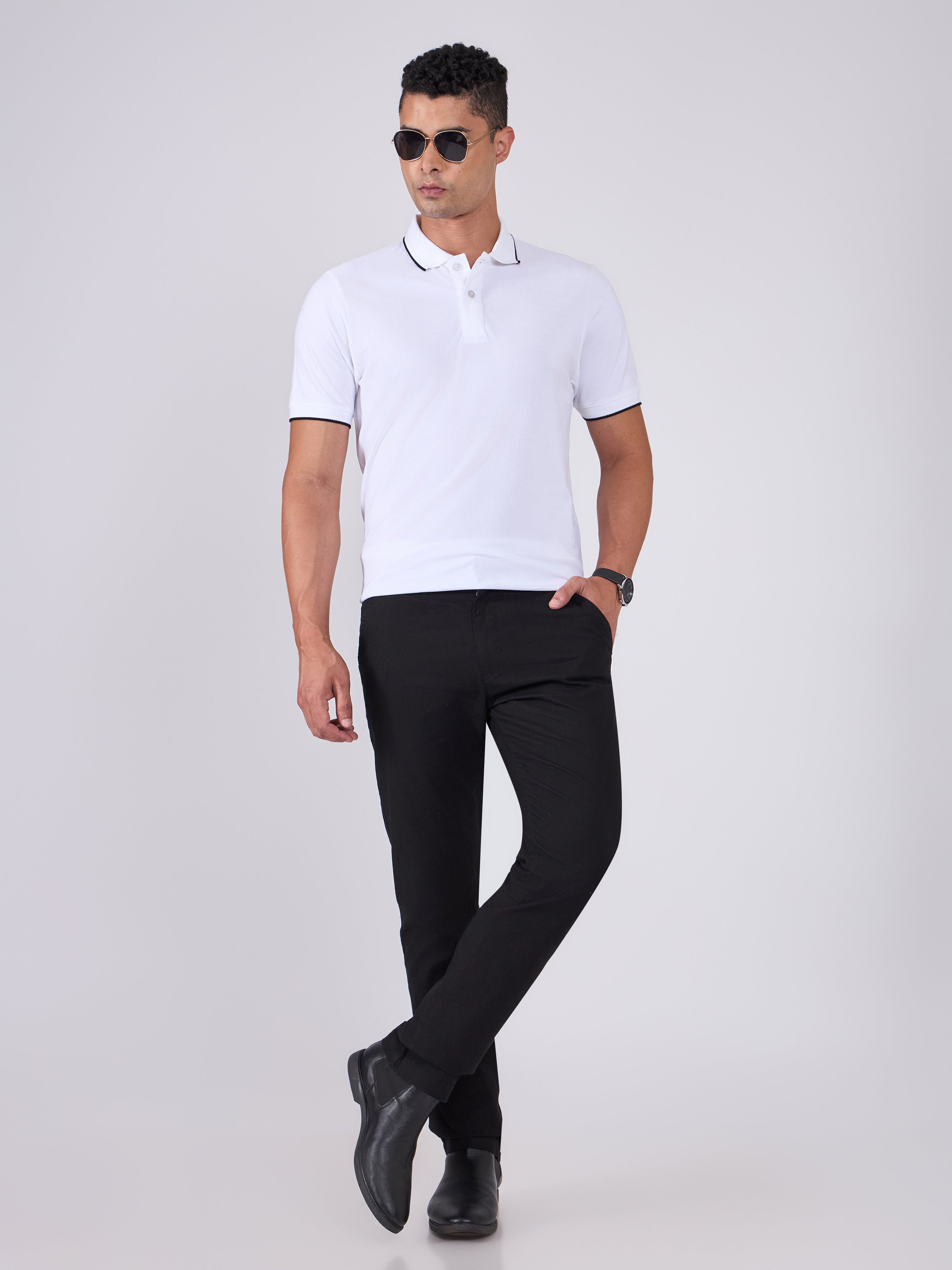 Men's Polo T-Shirt with Contrast Tipping - white
