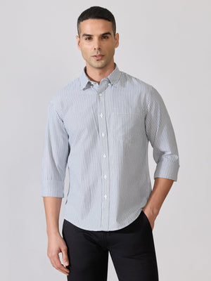 Neocut - Relaxed Striped Oxford Shirt - Green - Espanshe