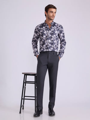 Men's Satin Floral Printed Shirt - Steel Blue