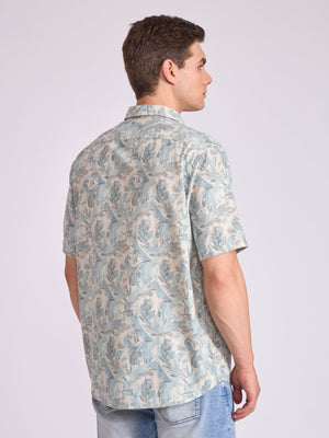 Men's Printed Half Sleeve Shirt in light teal