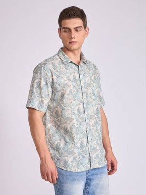 Lucius - Printed Half Sleeve Shirt - Light Teal - Espanshe
