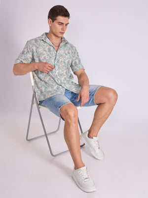 Men's Printed Half Sleeve Shirt in light teal