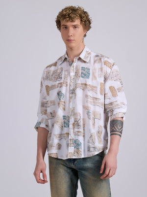 Men's Drop Shoulder Printed Shirt in brown