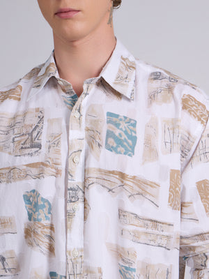 Men's Drop Shoulder Printed Shirt in brown