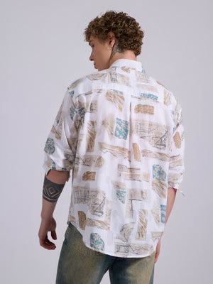 Men's Drop Shoulder Printed Shirt in brown