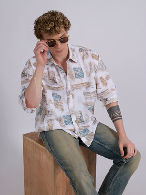 Men's Drop Shoulder Printed Shirt in brown