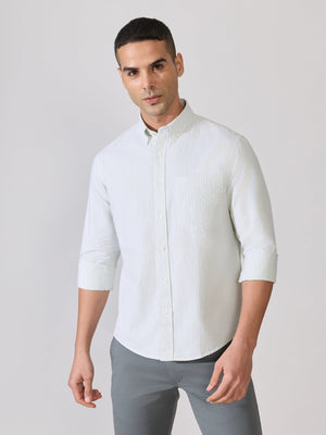 Neocut - Relaxed Striped Oxford Shirt - Light Green - Espanshe