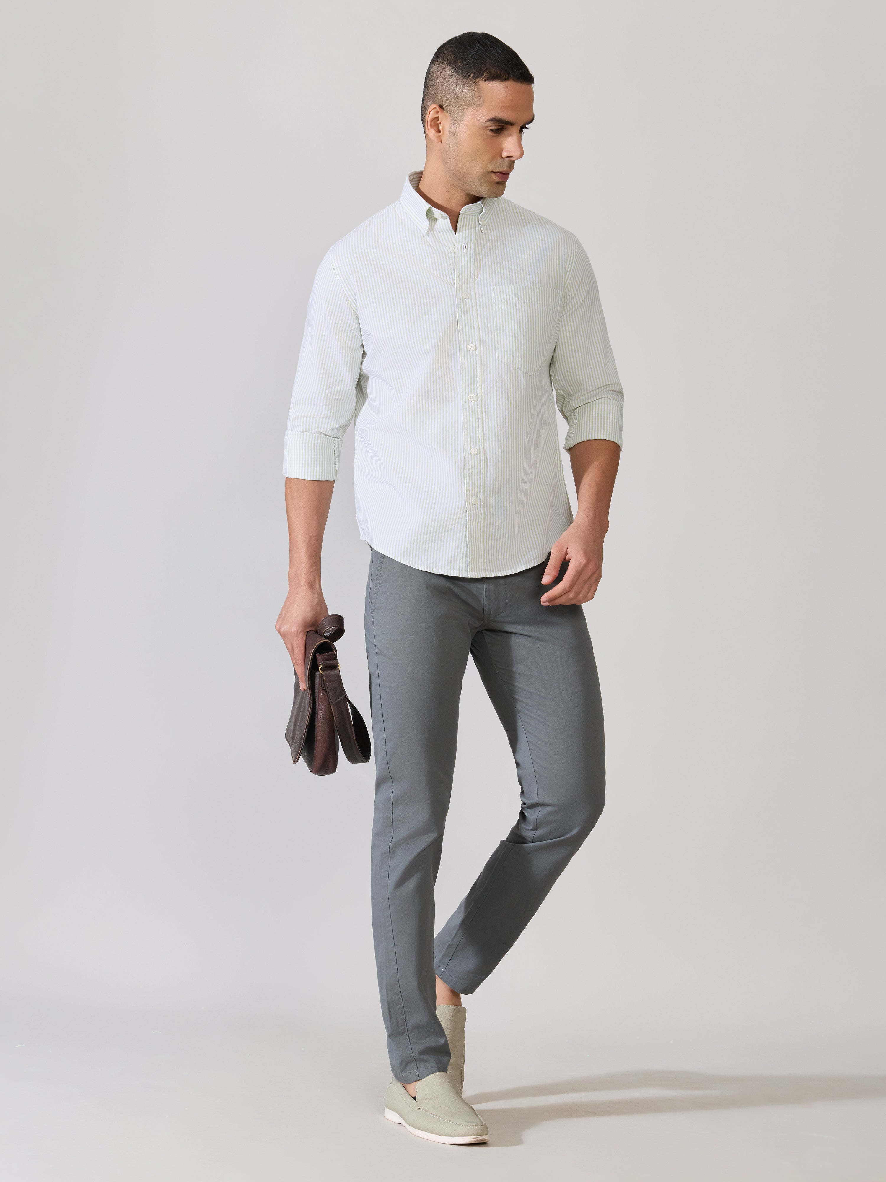 Neocut - Relaxed Striped Oxford Shirt - Light Green