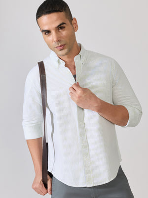 Neocut - Relaxed Striped Oxford Shirt - Light Green - Espanshe