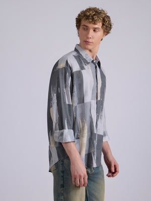 Men's Drop Shoulder Printed Shirt - grey