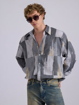 Men's Drop Shoulder Printed Shirt - grey