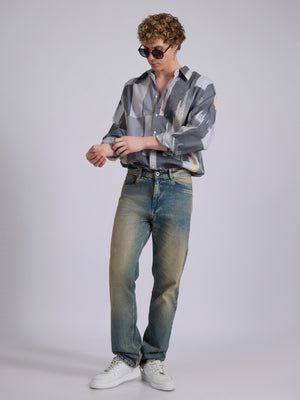 Men's Drop Shoulder Printed Shirt - grey