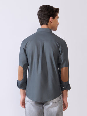 Orbit - Relaxed Fit Oxford Shirt With Elbow Patch - Cement Grey - Espanshe