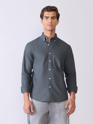 Orbit - Relaxed Fit Oxford Shirt With Elbow Patch - Cement Grey - Espanshe