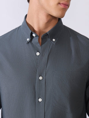Orbit - Relaxed Fit Oxford Shirt With Elbow Patch - Cement Grey - Espanshe