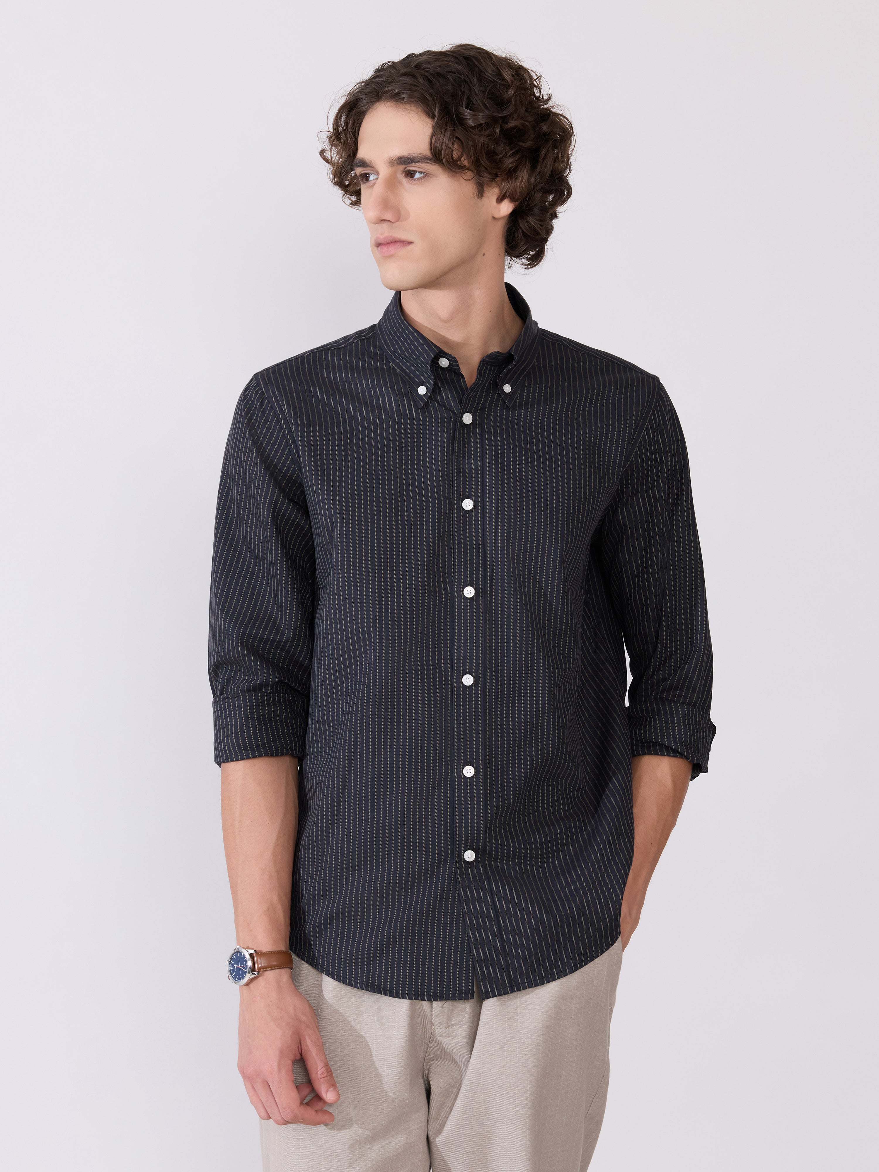 Erzela - Smart Fit Striped Shirt - Black