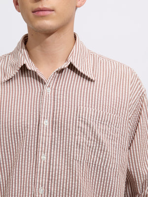 Cullen - Casual Striped Shirt - Light Brown - Espanshe