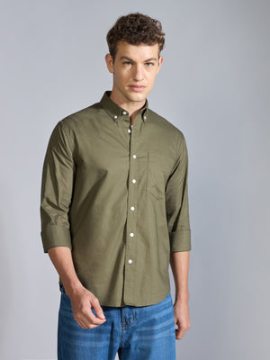 Flux - Relaxed Fit Oxford Shirt - Olive Green - Espanshe