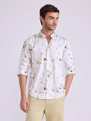 Ulfred - Satin Floral Printed Shirt - Light Olive Green - Espanshe