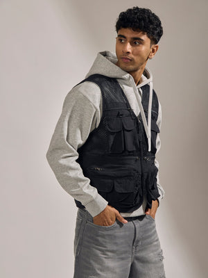 Romillya - Zippered Cargo Vest - Black - Espanshe