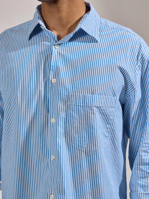 Lisandra - Oversize Striped Shirt- Sky Blue - Espanshe