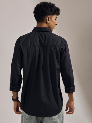 Eluded - Regular Fit Full Sleeve Poplin Shirt - Black - Espanshe