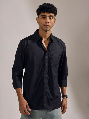 Eluded - Regular Fit Full Sleeve Poplin Shirt - Black - Espanshe