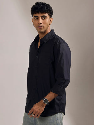 Eluded - Regular Fit Full Sleeve Poplin Shirt - Black - Espanshe
