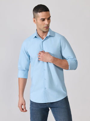 Valerius - Trim Fit Poplin Shirt - Light Blue - Espanshe