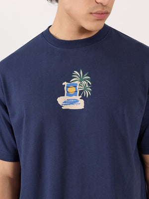 Sheldon - Tropical Sunset Graphic Navy Blue Loose Fit T-Shirt - Espanshe
