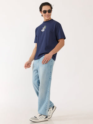 Sheldon - Tropical Sunset Graphic Navy Blue Loose Fit T-Shirt - Espanshe
