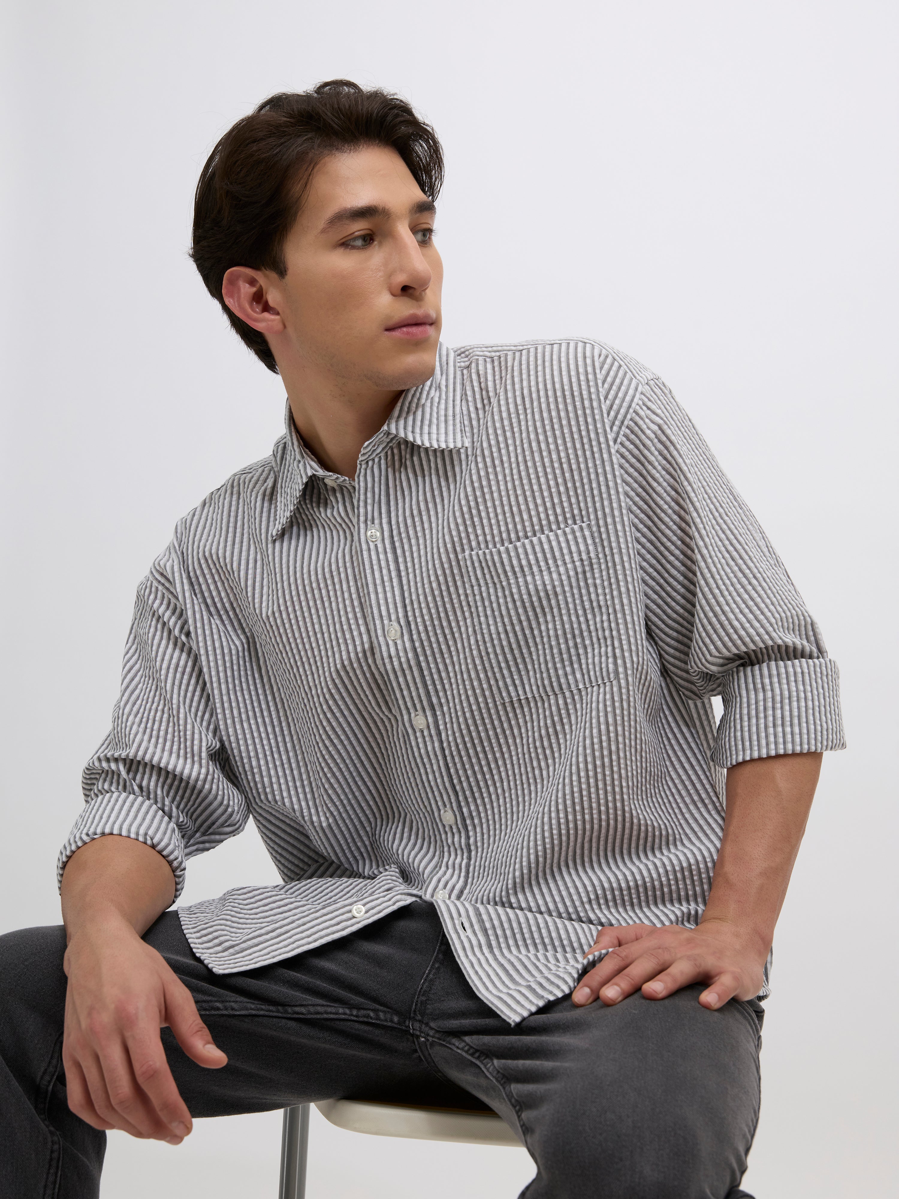 Cullen - Casual Striped Shirt - Grey  Espanshe