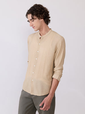 Men's Striped Band Neck Shirt