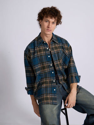 Talbot - Drop Shoulder Checks Shirt - Blue - Espanshe