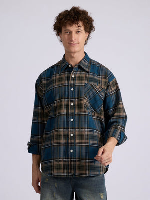 Talbot - Drop Shoulder Checks Shirt - Blue - Espanshe