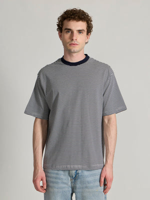 Ionathan - Striped Crew T-Shirt - Navy Blue - Espanshe