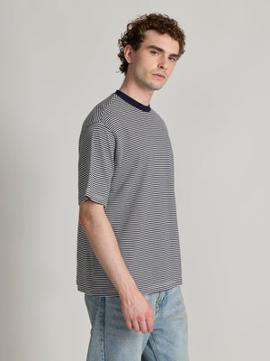 Ionathan - Striped Crew T-Shirt - Navy Blue - Espanshe