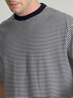 Ionathan - Striped Crew T-Shirt - Navy Blue - Espanshe