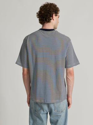 Ionathan - Striped Crew T-Shirt - Navy Blue - Espanshe