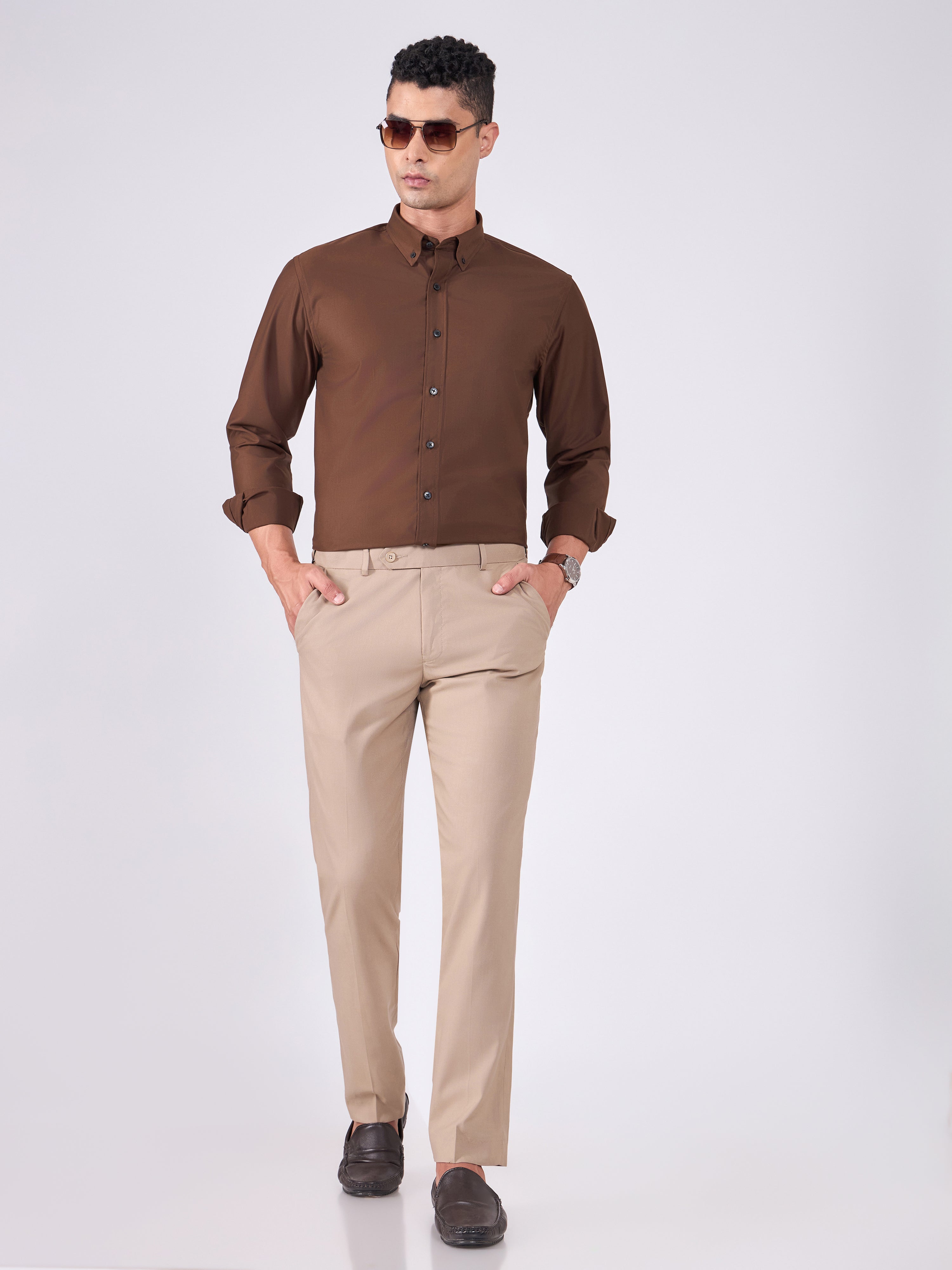 Orville - Tencel Plain Shirt - Brown