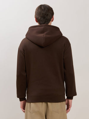 Apex - Relaxed Fit Printed Zipper Hoodies - Dark Brown - Espanshe