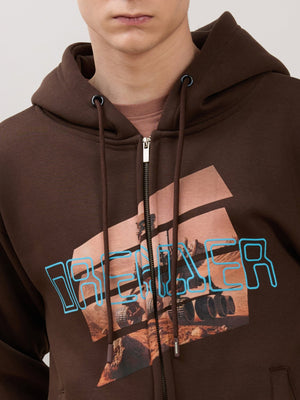 Apex - Relaxed Fit Printed Zipper Hoodies - Dark Brown - Espanshe