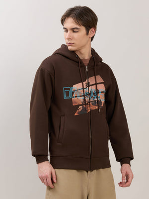 Apex - Relaxed Fit Printed Zipper Hoodies - Dark Brown - Espanshe