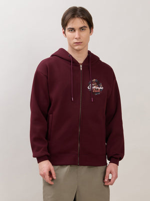 Apex - Relaxed Fit Printed Zipper Hoodies - Wine - Espanshe
