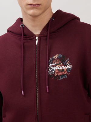 Apex - Relaxed Fit Printed Zipper Hoodies - Wine - Espanshe