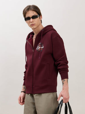 Apex - Relaxed Fit Printed Zipper Hoodies - Wine - Espanshe